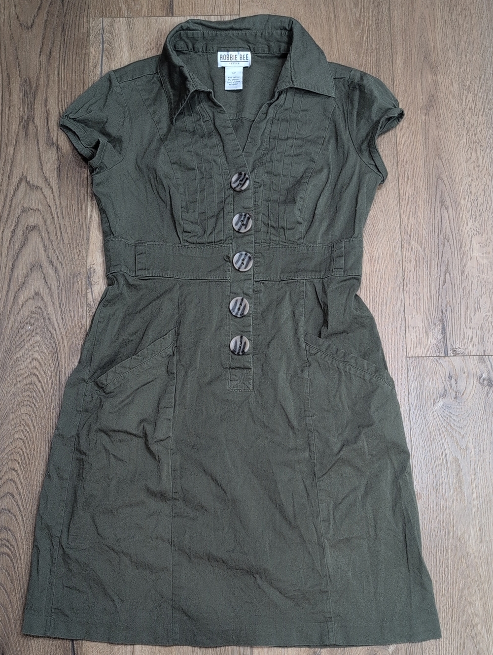 Robbie Bee Olive Green Button-Front Cap-Sleeve Mini Dress